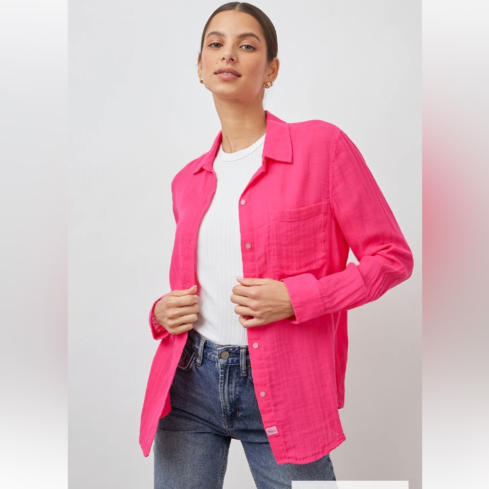 Rails Ellis Shirt in Hibiscus Sz Large Cotton Gauze Button-Down
